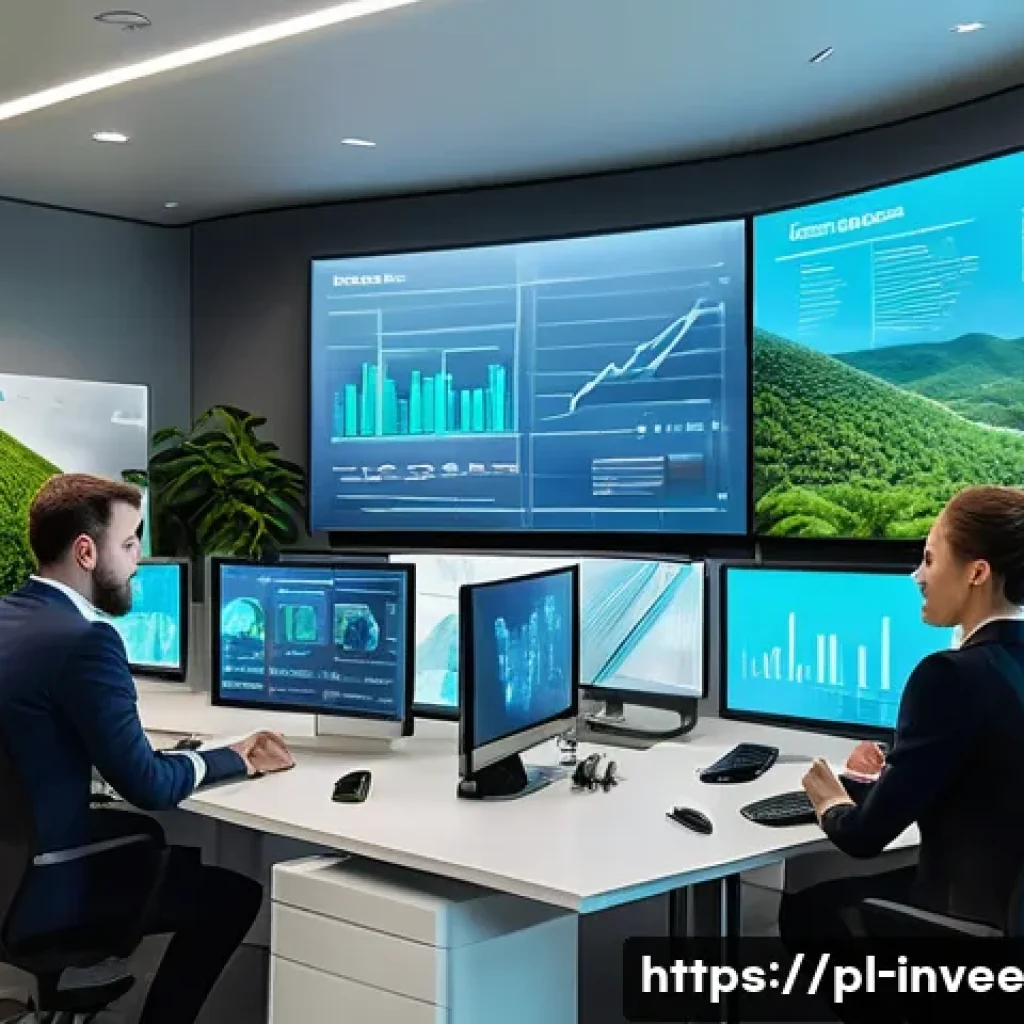 팩터 투자와 지속 가능한 발전 목표 - A modern corporate office environment featuring a diverse group of professional investors analyzing ...