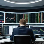 Home 22 팩터 투자 성공 사례와 실패 사례 - A modern financial analyst in a sleek Warsaw office, surrounded by multiple large monitors displayin...