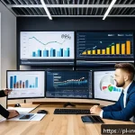 Home 21 팩터 투자에서의 성과 측정 기준 - A modern Polish small business office setting showing a diverse team of professionals analyzing fina...