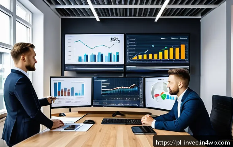 팩터 투자에서의 성과 측정 기준 - A modern Polish small business office setting showing a diverse team of professionals analyzing fina...