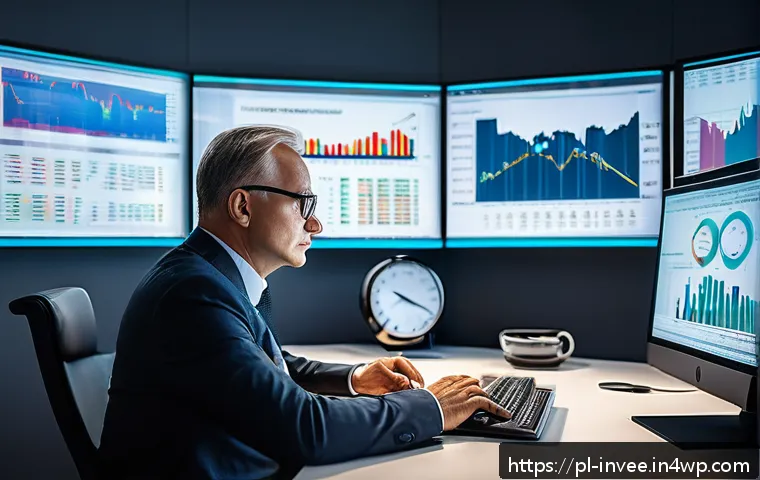 팩터 투자와 시장 심리 분석 - A professional investor sitting calmly at a modern desk in a bright, sleek Warsaw office, surrounded...